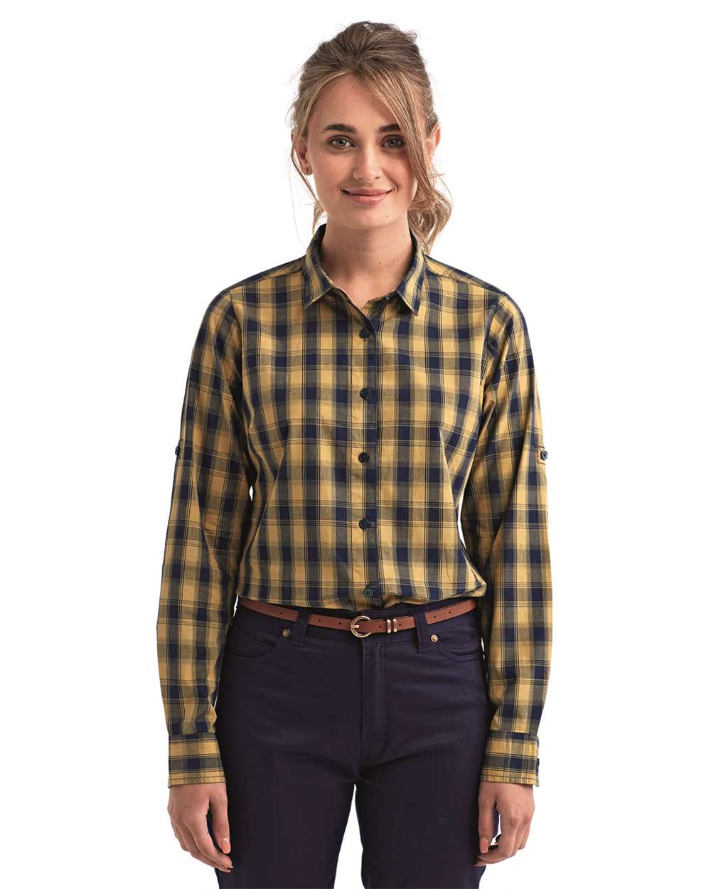 Artisan Collection by Reprime RP350 - Women's Mulligan Check Cotton Dress Shirt 1 Artisan Collection by Reprime RP350 – Women’s Mulligan Check Cotton Dress Shirt - Camel/ Navy
