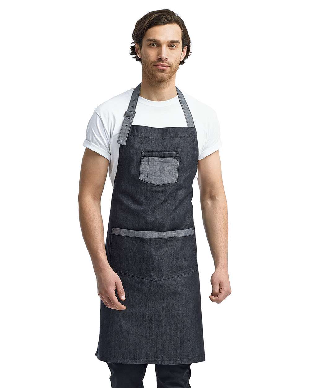 Artisan Collection by Reprime RP127 - Domain Contrast Denim Bib Apron 1 Artisan Collection by Reprime RP127 – Domain Contrast Denim Bib Apron - Black Denim