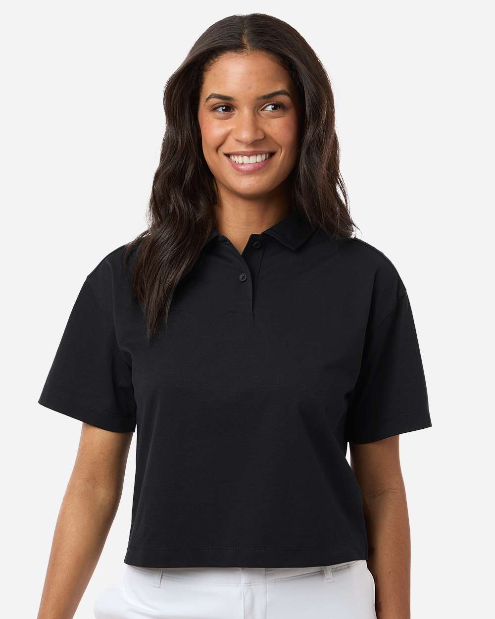 AllPro 41SPML - Women's Pro-Flex Sorona® Boxy Polo 1 AllPro 41SPML – Women’s Pro-Flex Sorona® Boxy Polo - Black